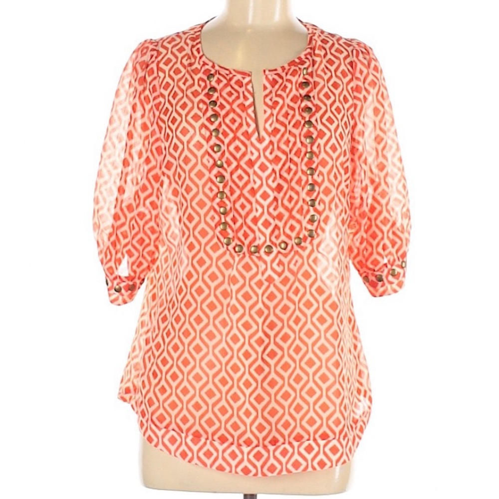 41 Hawthorn Womens 3/4 Sleeve V-Neck Sheer Blouse
